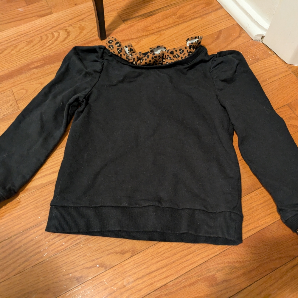 Janie and Jack Black Top with Leopard Print Accent